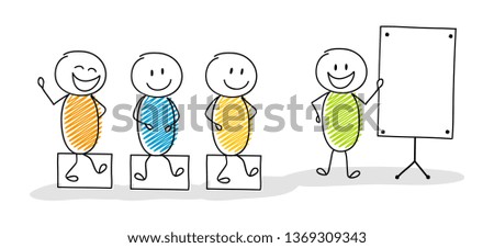 Group of cartoon people with empty whiteboard - leader concept. Vector