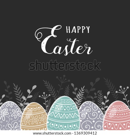 Retro greeting card with painted Easter eggs. Vector