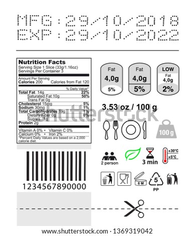 Packaging icon set. Nutrition facts. Vector elements. Ready for use in your design. EPS10 Royalty-Free Stock Photo #1369319042