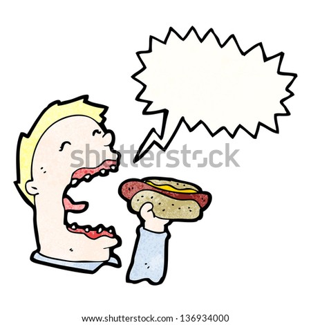 greedy man eating hot dog