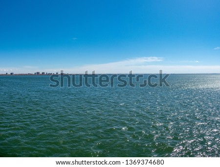 Panorama of the St-Lawrence river in Montreal, Quebec, Canada on a sunny day.