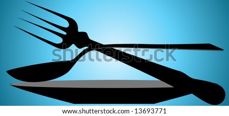 Illustration of silhouette of spoon and fork in a plate	
