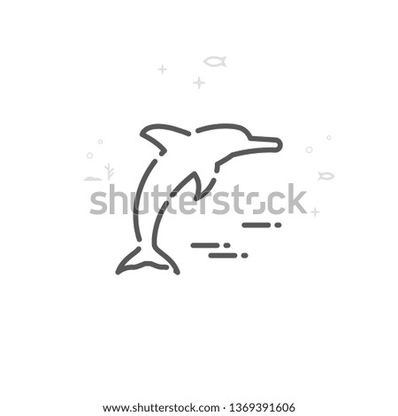 Jumping Dolphin Line Icon. Marine Life, Sea Creatures Symbol, Pictogram, Sign. Light Abstract Geometric Background.