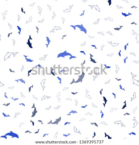 Dark BLUE vector seamless template with dolphins. Shining illustration of colorful gradient sea dolphins. Natural design for wallpapers.
