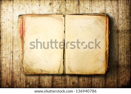 Open Book blank on old wood background Royalty-Free Stock Photo #136940786