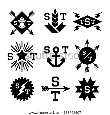 emblems with helmet, gear, arrow, lightning