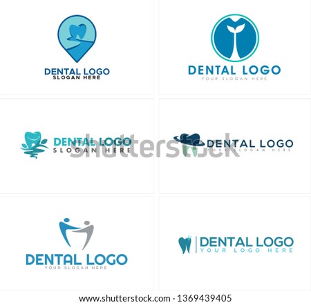 Blue line art icon pin combination tooth vector people design logo suitable for dental care dentistry doctor health