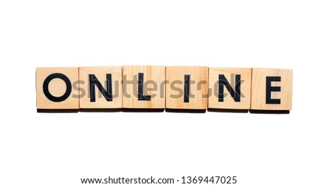 ONLINE text on wooden cubes on white  background - Image