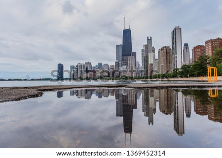 Chicago skyline in reflection
