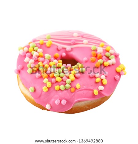Sweet sugar icing donuts on white background