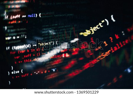 Website HTML Code on the Laptop Display Closeup Photo. Desktop PC monitor photo.