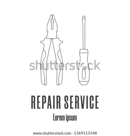 Line style icons of a screwdriver and pliers. Repair service logo. Clean and modern vector illustration.