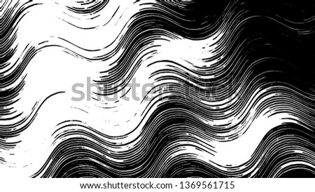 Black and white horizontal grunge wavy pattern for design and background