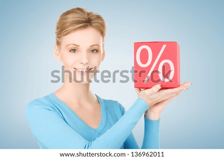 picture of handsome woman with big percent box