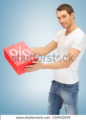 picture of handsome man with big percent box