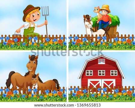 Set of farm landscape illustration