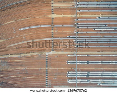 High Angle View of China's High Speed Trains in Rows