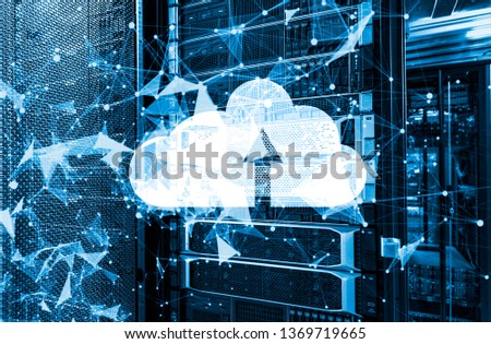 Cloud computing database design with neon plexus ton and cloud icon 3d rendering