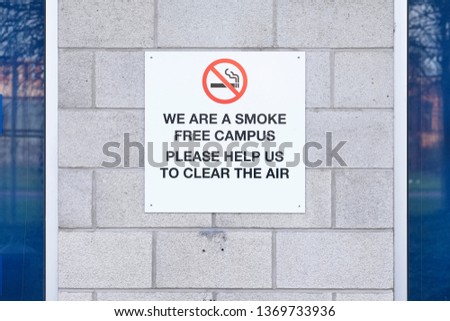 No smoking at college campus university school sign for students create smoke free environment air