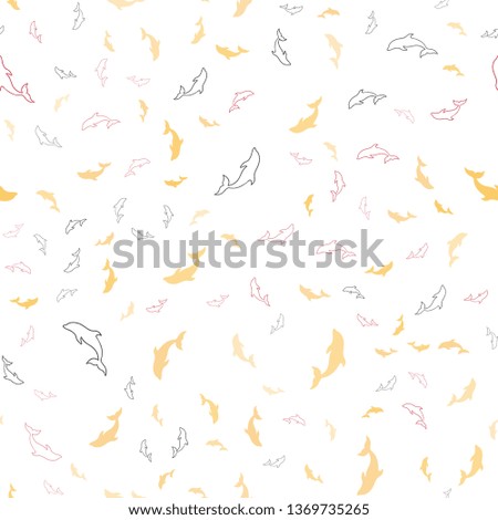 Light Red, Yellow vector seamless texture with dolphins. Natural illustration with sea dolphins. Pattern for wildlife ad, booklets.