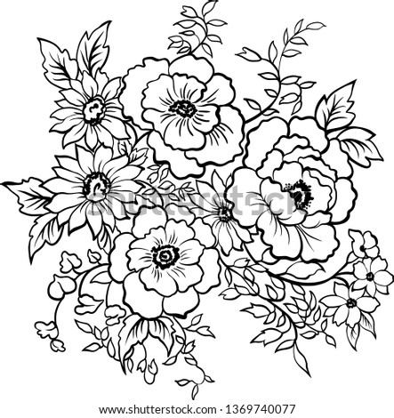Hand drawn flowers vector set