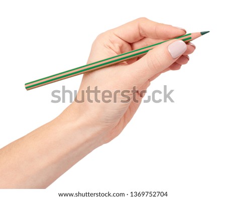 Hand with pencil, drawing or writinng gesture. Isolated on white background