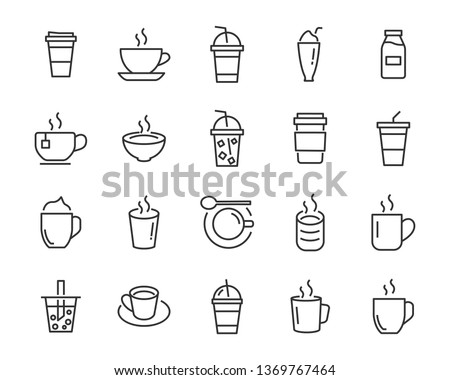 set of coffee icons, such as tea, drinks, cocoa, cup, cafe Royalty-Free Stock Photo #1369767464