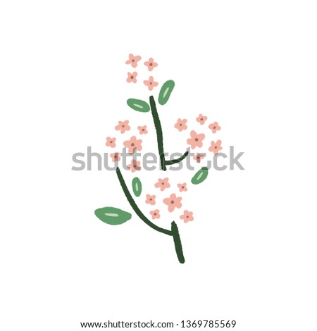Hand drawn flowers with branches. Pastel colors, bouquet in doodle style. Vector plants print