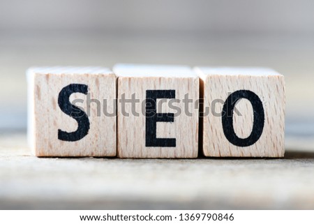 Word SEO. Wooden letters.
