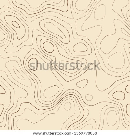 Topographic map lines, seamless design, classic tileable isolines pattern, vector illustration.