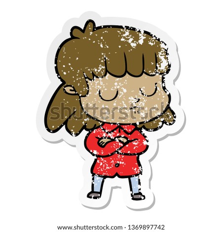 distressed sticker of a cartoon indifferent woman folding arms