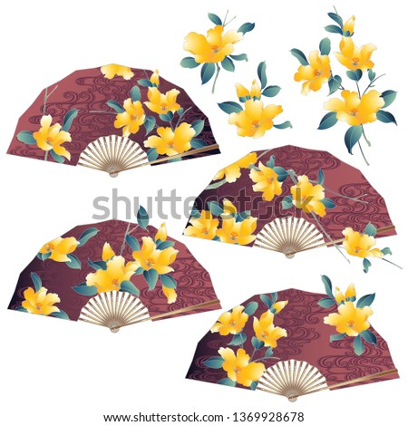 Japanese style floral design folding fan,
