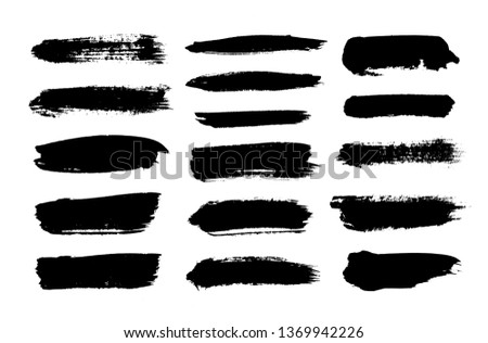 Brush strokes isolated. Set of Ink painting. Vector design elements. Black and white.
