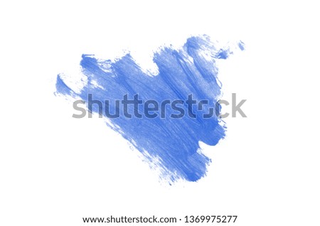 Smear and texture of lipstick or acrylic paint isolated on white background. Stroke of lipgloss or liquid nail polish swatch smudge sample. Element for beauty cosmetic design. Blue color