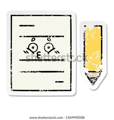 distressed sticker of a cute cartoon test paper
