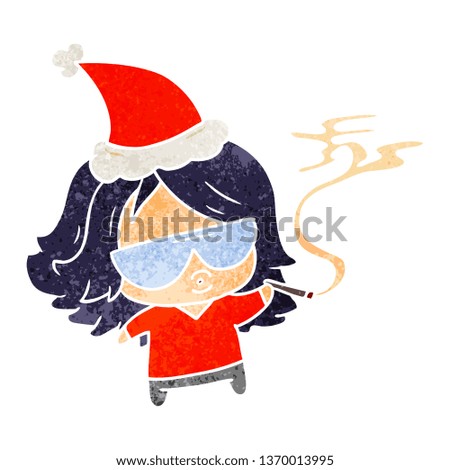 hand drawn christmas retro cartoon of kawaii girl