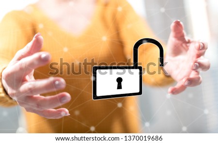 Cyber security concept between hands of a woman in background
