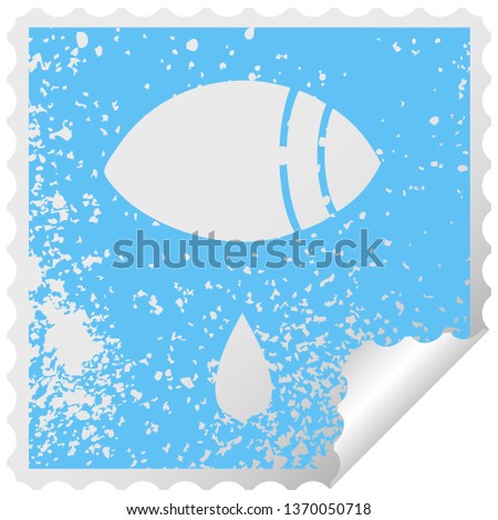 distressed square peeling sticker symbol of a crying eye looking to one side