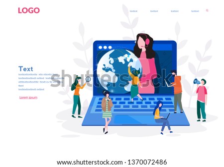 Call center, Customer online support, support service help assistance, vector for web banner, infographics, global tech support 24/7. Illustration on white background. 