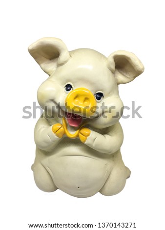 An isolated picture of white smiley happy and cute pig statue for home decoration