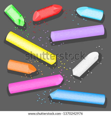 Colored chalk. Multicolored crumbs. Subject for writing and drawing on the blackboard and the sidewalk. Tool for creativity. Children's toy. Color fill isn't the gradient. Vector illustration. EPS 8. Royalty-Free Stock Photo #1370242976