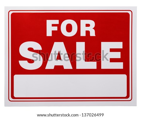 Red and White For Sale Sign with Copy Space Isolated on a White Background.