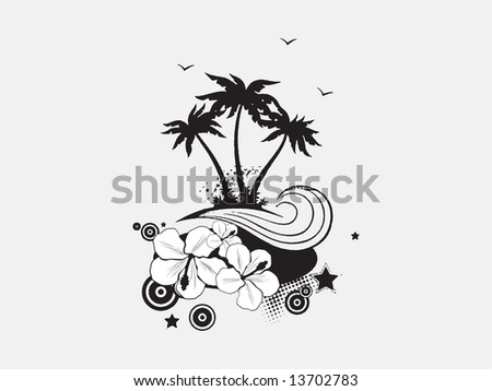 vector background with swirl and palm trees, wallpaper