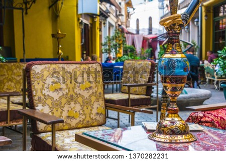 Shisha on the table in a restaurant patio in downtown Tbilisi, Georgia.