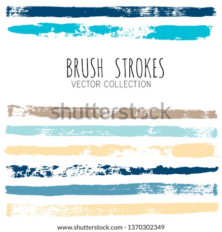 brush strokes set backgrounds. Paint lines sea grunge collection. Set of summer grungy hand painted brush strokes isolated on white. Abstract marine ink texture, design elements. Vector