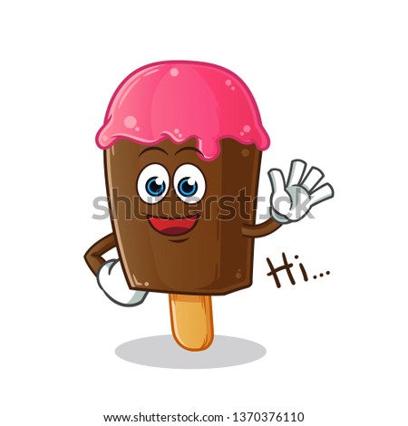 ice cream stick waving mascot vector cartoon illustration