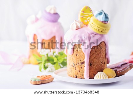 Easter cakes with cookies, meringues and macarons cakes
