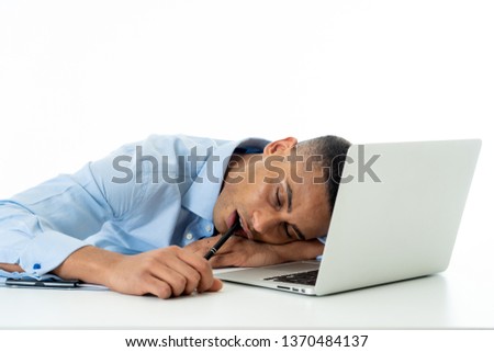 Overwhelmed desperate attractive businessman with too much work feeling frustrated and nervous in distress. Overtime overwork deadline and frustration stress at work. Isolate on white background.
