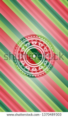 weightlifting or powerlifting plate (45 lbs) icon inside christmas emblem background.