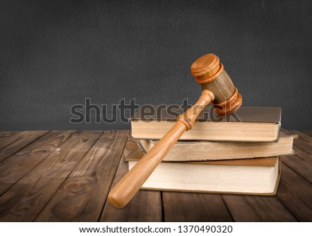 Justice Scales with books and wooden gavel